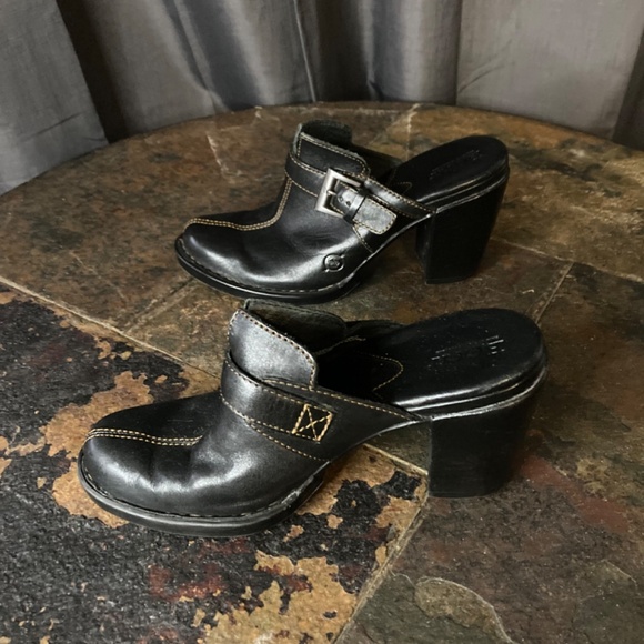 Born Black Leather Mules Stitching Heel Classic Casual Sz 6 - Picture 6 of 11